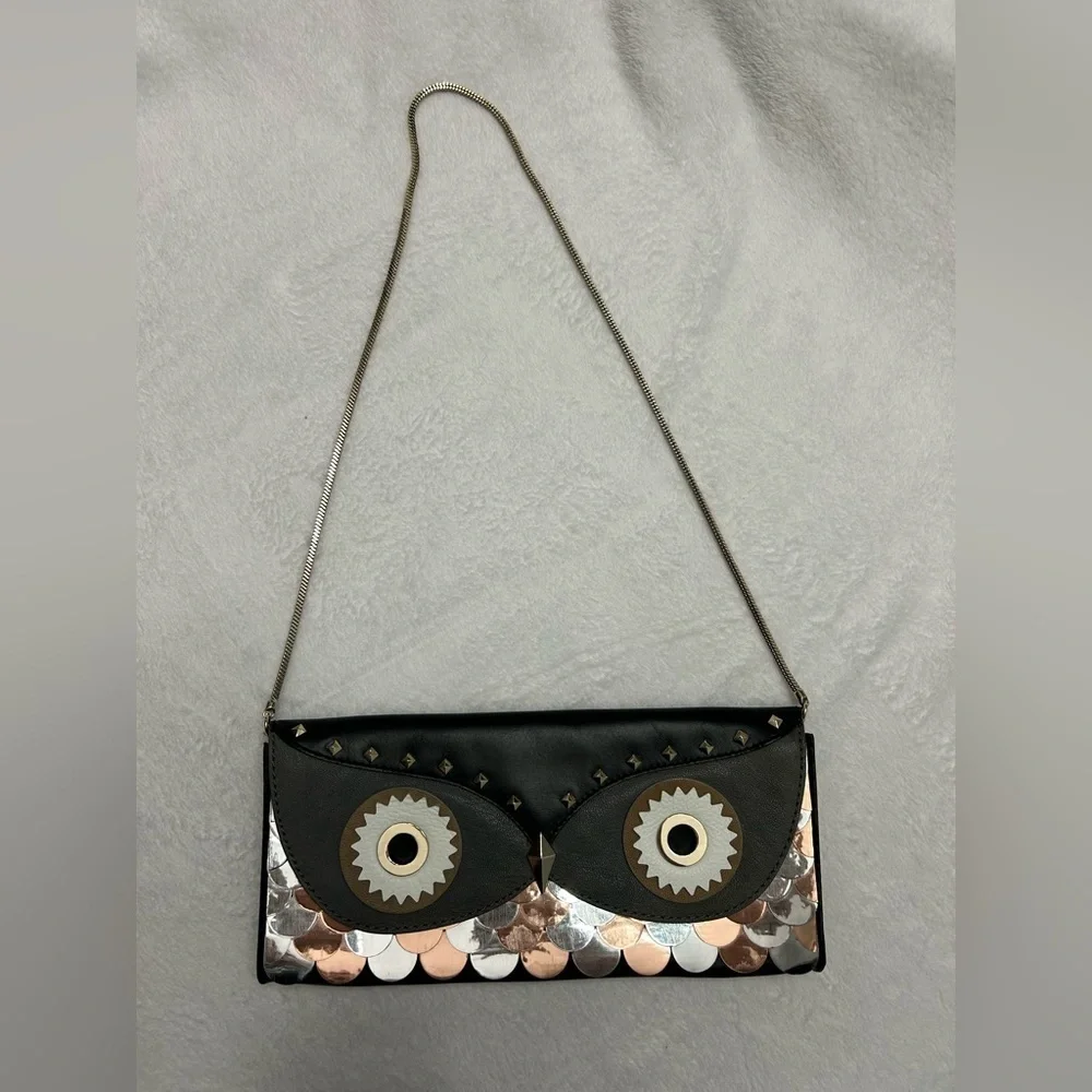 Kate Spade Wise Owl Leather & Metallic Clutch Convertible Shoulder Purse Bag - Picture 1 of 10